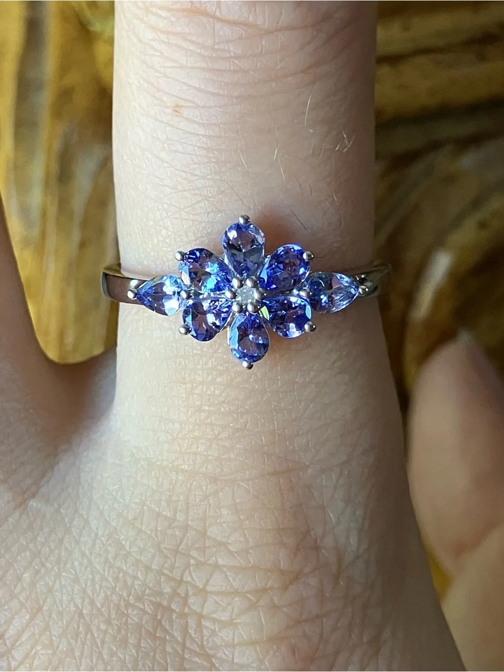 Natural Tanzanite White Diamond Ring Size 9